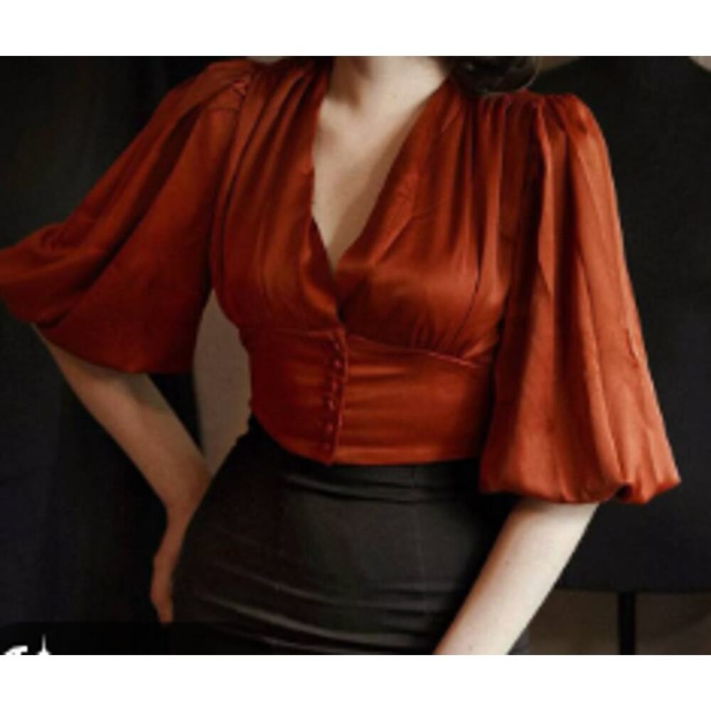 RIHOAS Copper Satin Corset Blouse sz M New
